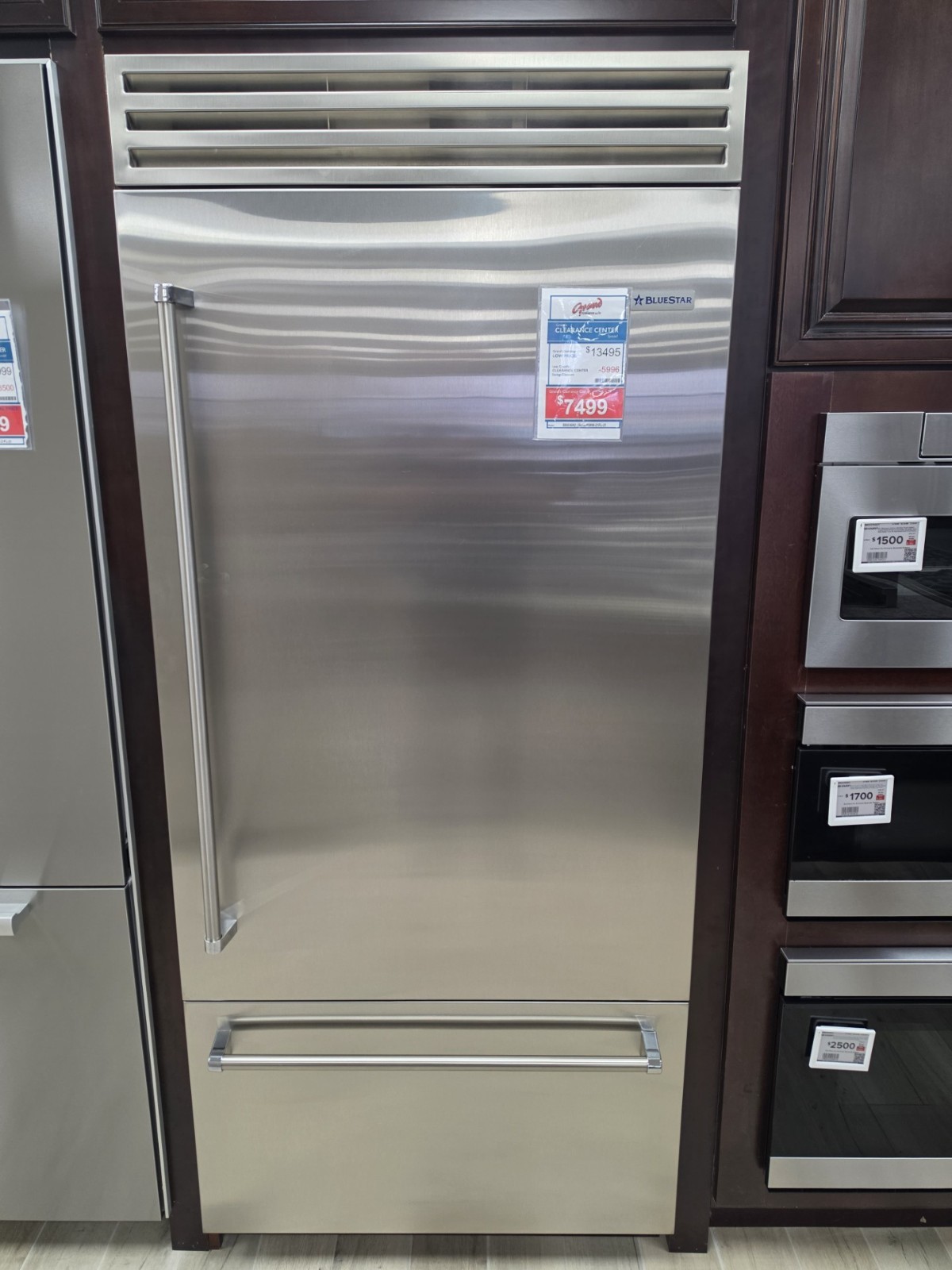 BBB36R2-21-21FL-BlueStar 36" Bottom Freezer Fridge Stainless RT Hinge Display