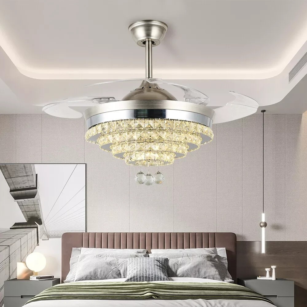 42'' Silver Crystal Ceiling Fan with LED Lights
