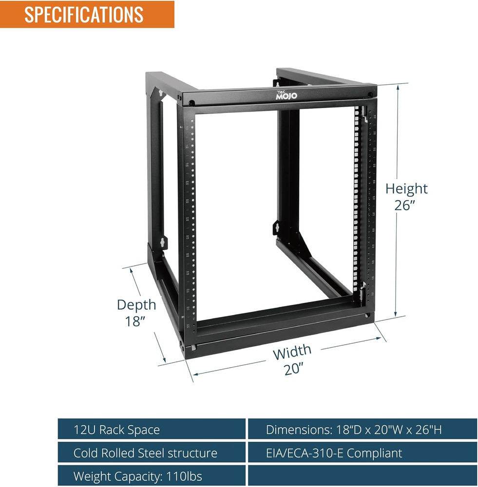 Tecmojo 12U Wall Mount Server Rack, Open Frame Network Rack for 19" Computer/Av/