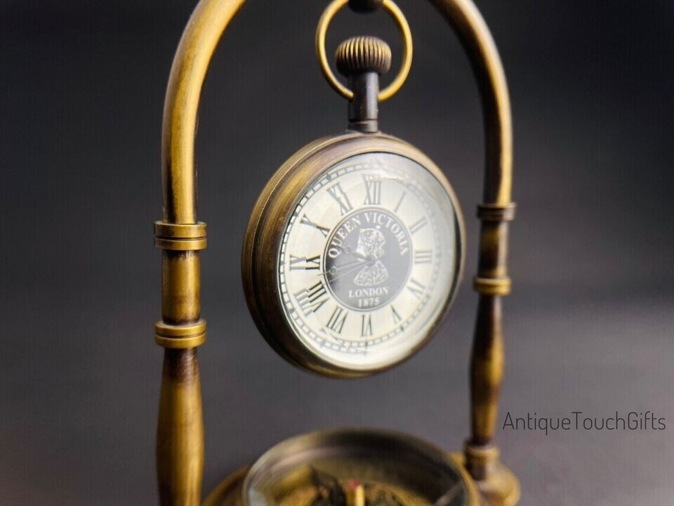 Vintage Victorian 1875 - Solid Brass Nautical Working Pocket Watch Table Clock