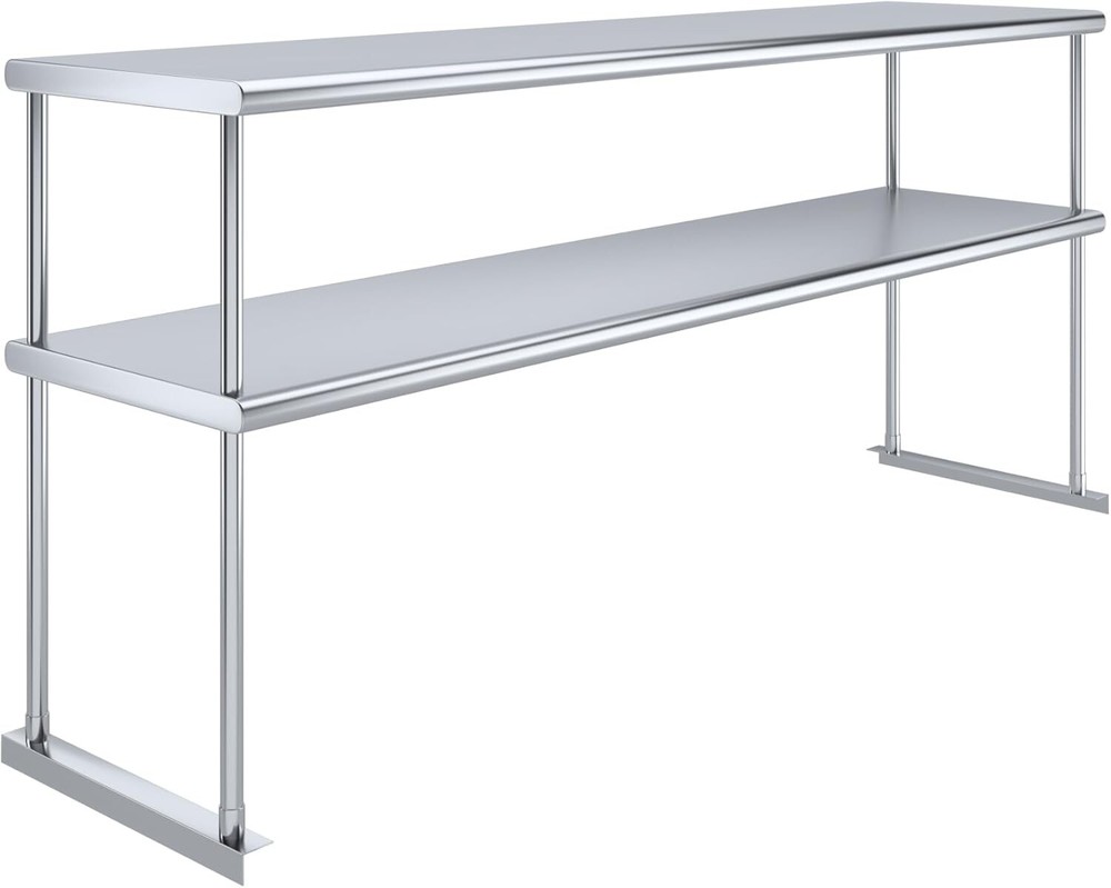 18” x 72” Stainless Steel Adjustable Double Overshelf - Work Table Storage