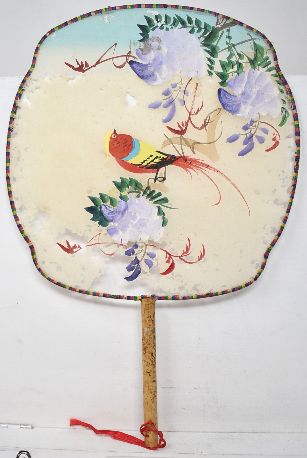 Vintage 1920s Hand Painted Bird Flower Fan