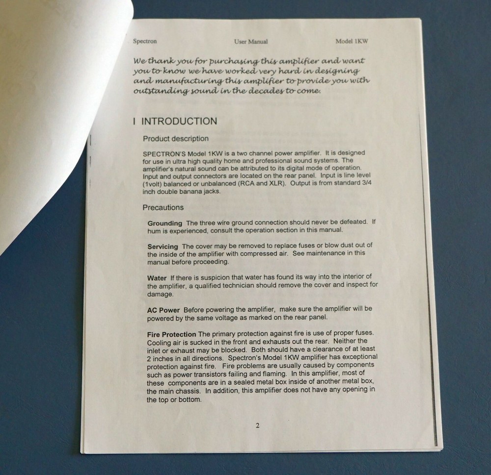 Spectron 1KW Amplifier Owner's Manual