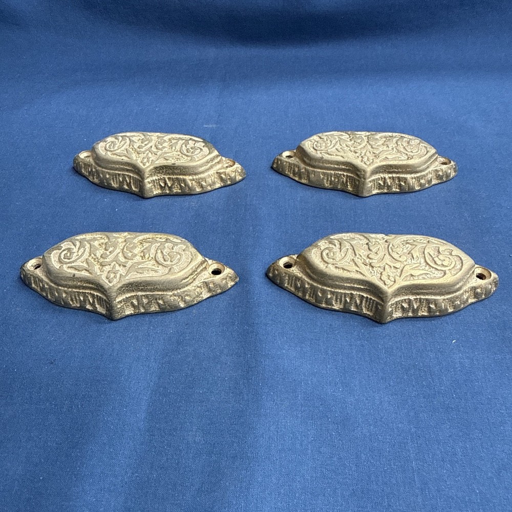 4 Victorian Style Brass Apothecary Bin Pulls Handles NOS