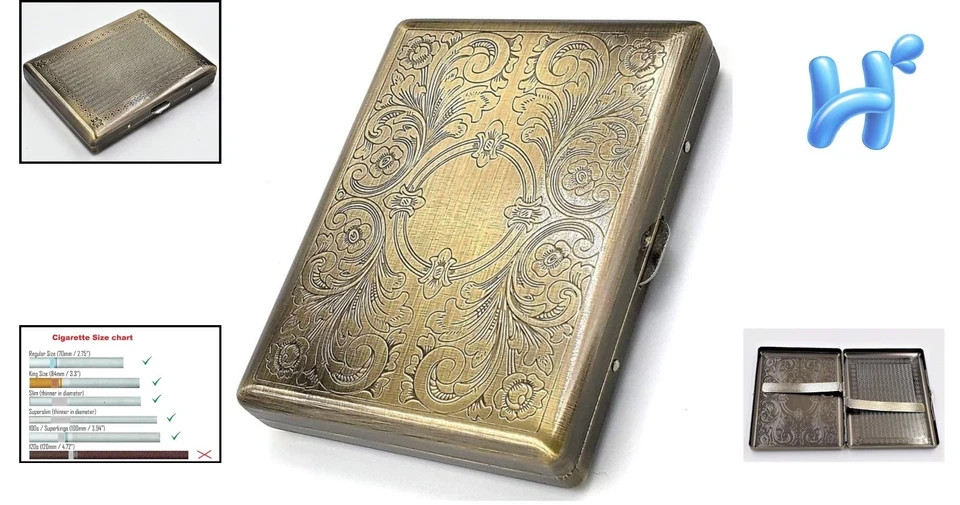 Stylish Antique Brass Cigarette Case - Holds All Sizes, Includes RFID Security