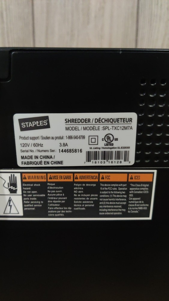 Staples Mailmate M7 Shredder Model SPL-TXC12M7A Card/CD/Document Shredder Tested