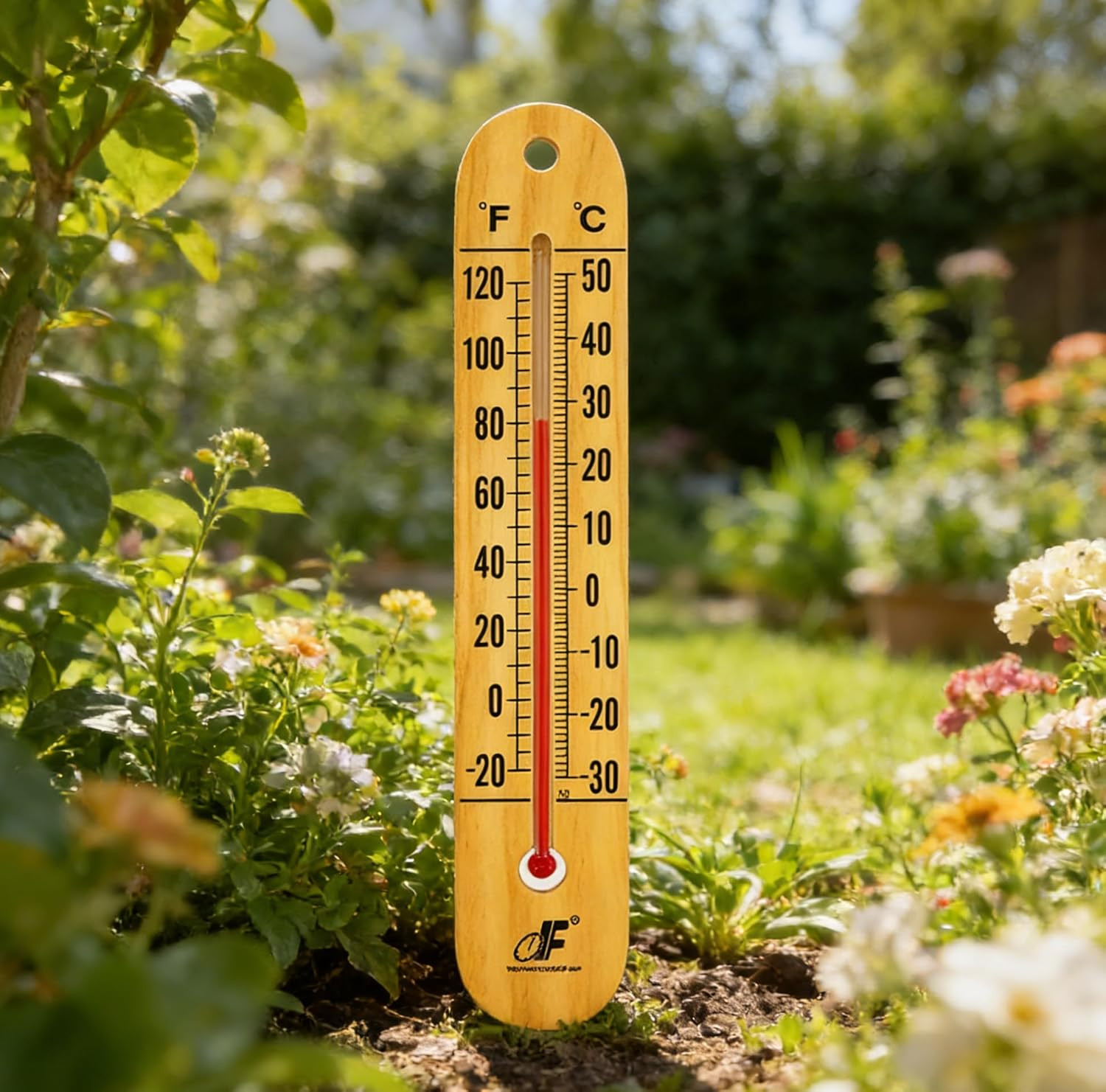 Large 10.5 Inch Vertical Wood Thermometer for Indoor & Outdoor Use, Wide Range -