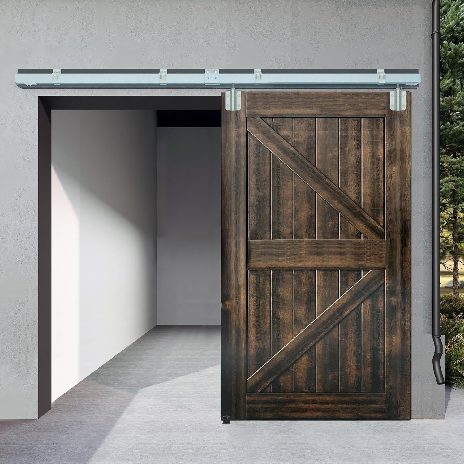 Galvanized Steel Exterior Sliding Barn Door Hardware Kit, Heavy Duty Box Track