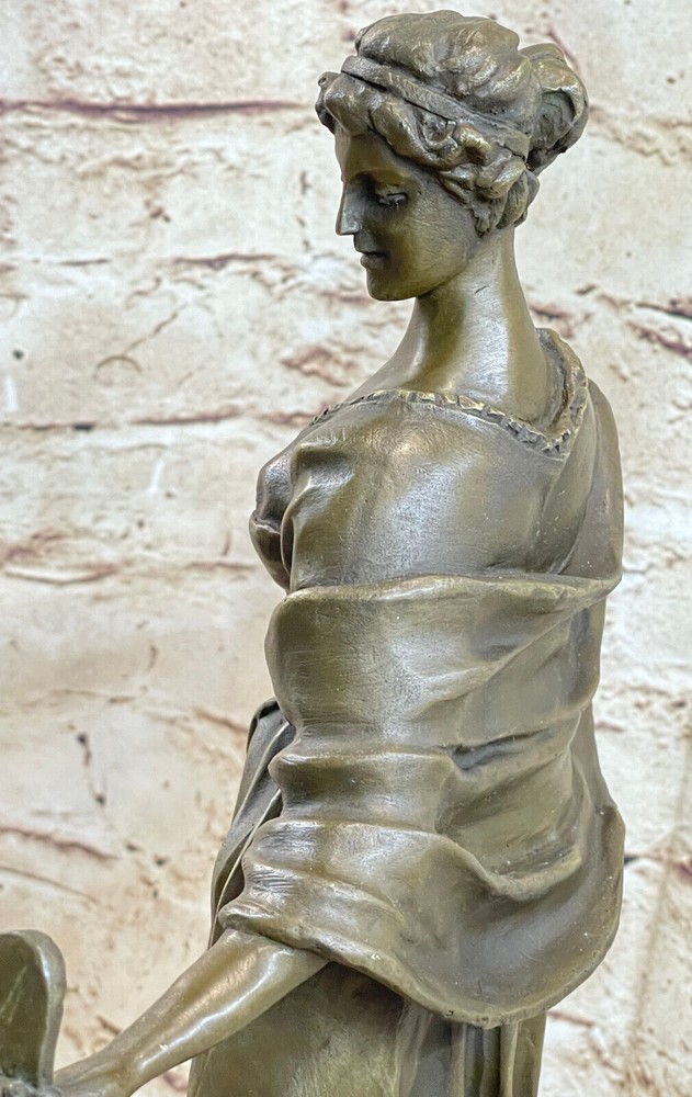 Signed Milo Victorian Lady 100% Solid Bronze Sculpture Marble Base Statue Decor