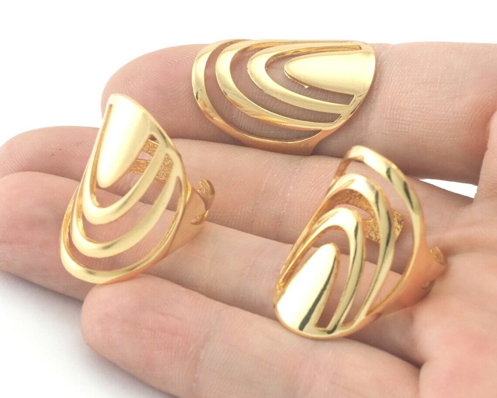 Rainbow oval statement adjustable ring Gold Plated brass 5 - 9US inner size 4338