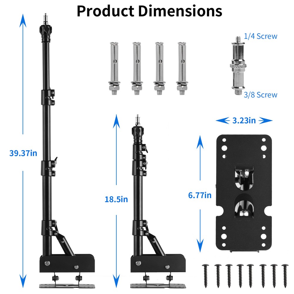 Selens 39" Triangle Wall Mount Boom Arm Stand For Salon Extensions Ring Light