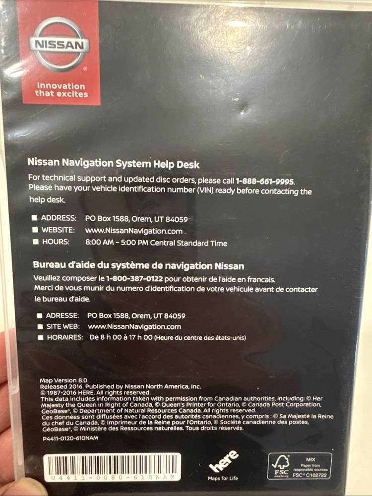 Nissan Navigation System Map Version 8.0/2017 North America