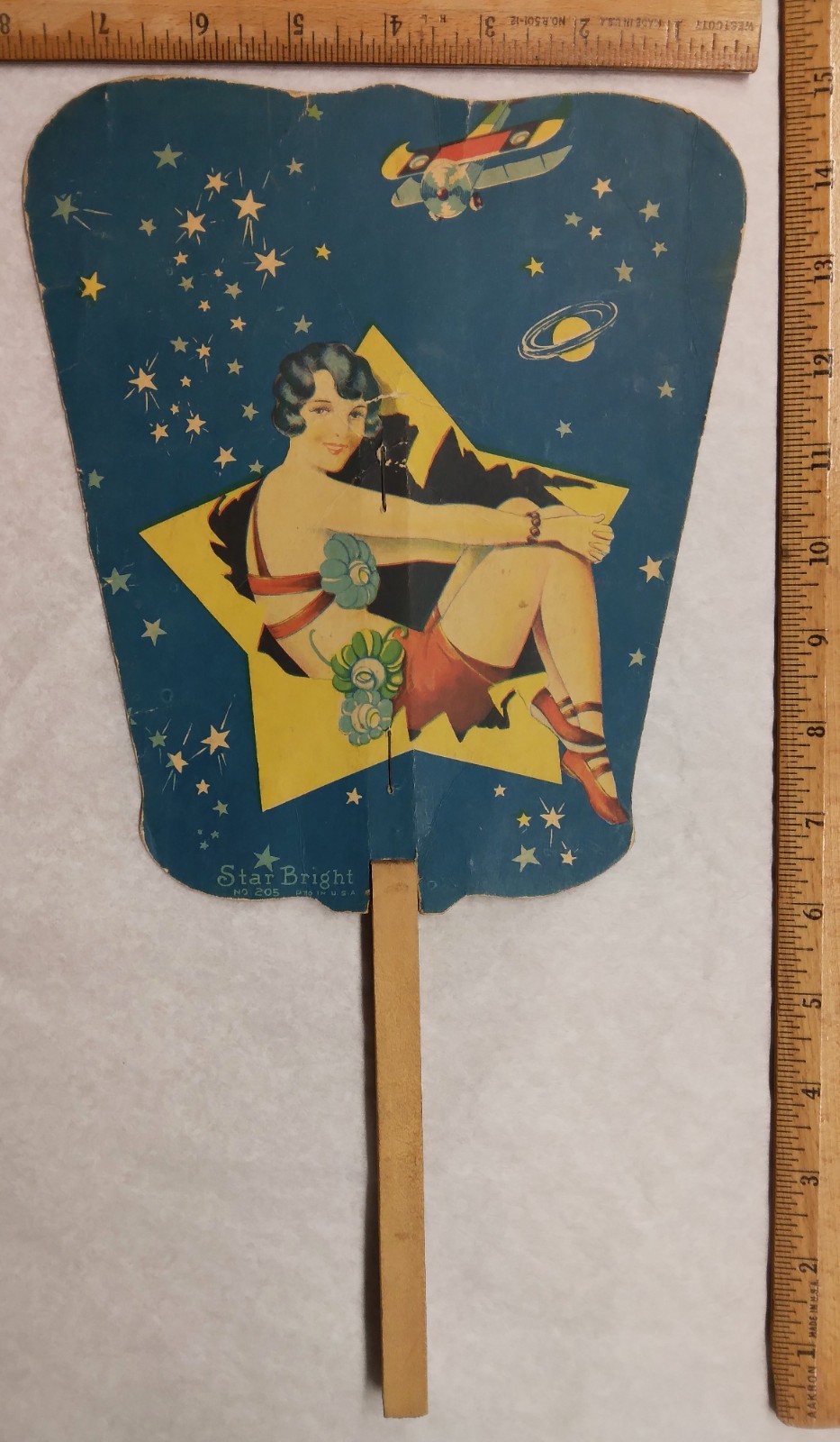 c1930 Haines the Shoe Wizard advertising fan, Star Bright
