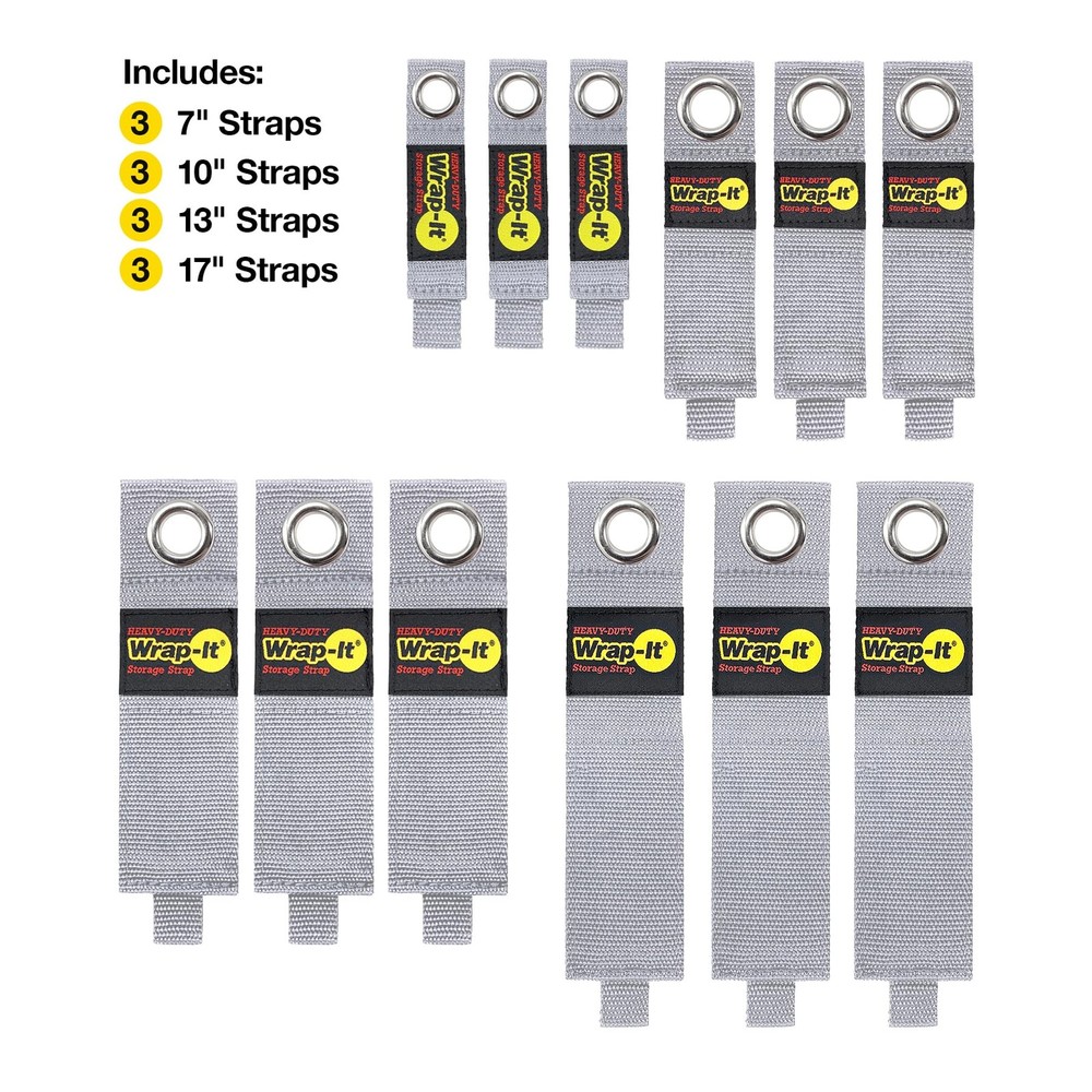 WrapIt HeavyDuty Hook & Loop Straps 12Pack Silver Cable Management