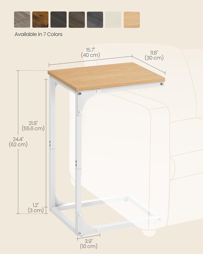 C-Shaped End Table Small Side Table Couch Sofa Table W/ Metal Frame Living Room