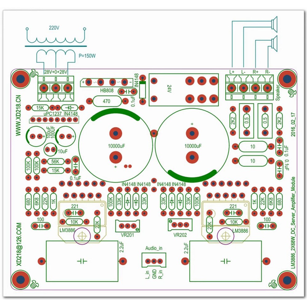 1pc LM3886 2x68W DC Servo Current Dynamic Feedback Power Amplifier Board