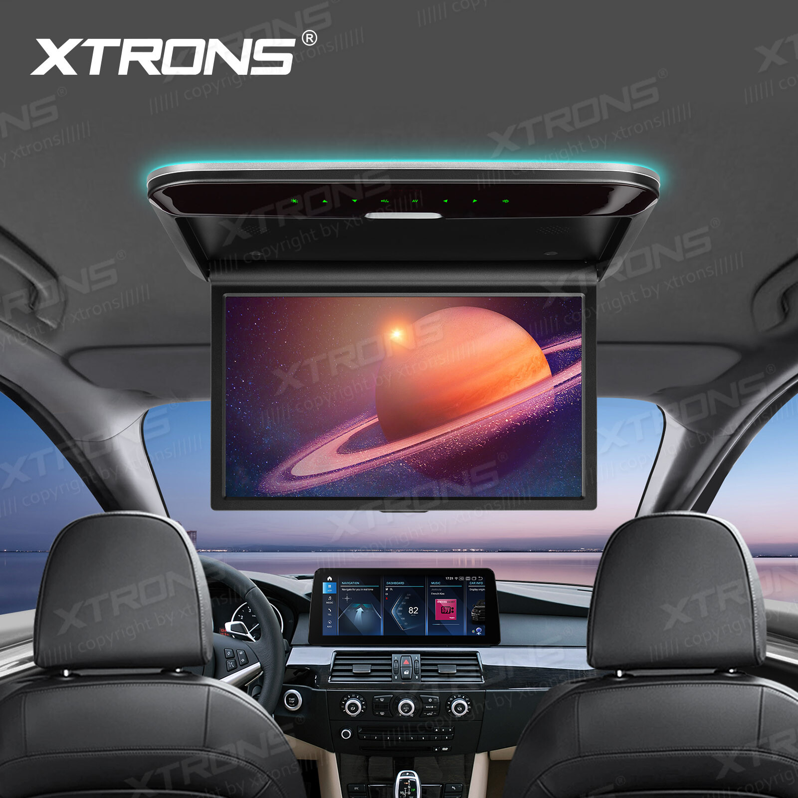 14" HD Screen Car TV Roof Flip Down Monitor 1080P Speakers HDMI AV-IN IR/FM