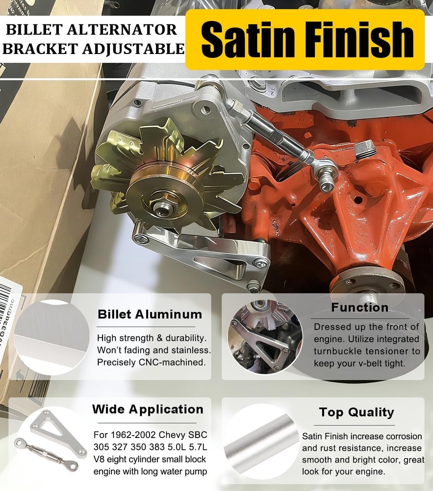 Chevy Small Block Engine Billet Alternator Bracket Adjustable Kit