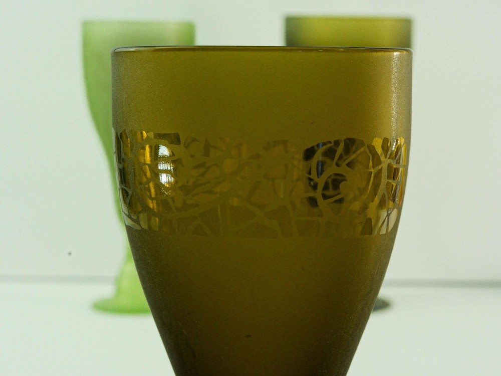Three Vintage Hand Blown Goblets