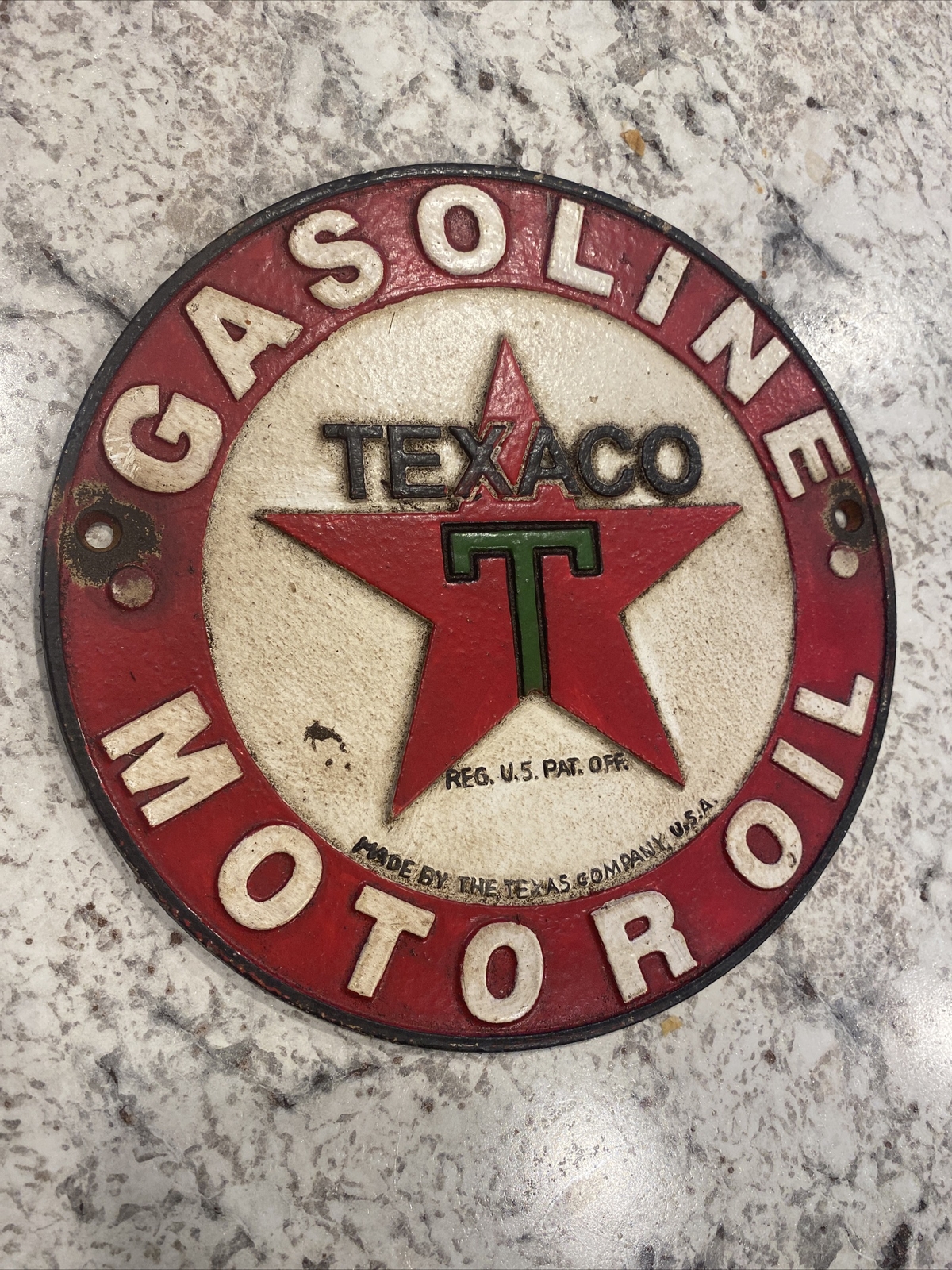 Texaco Gasoline Fireman Cast Iron Patina Plaque Sign Firefighter Fire Chief Gift