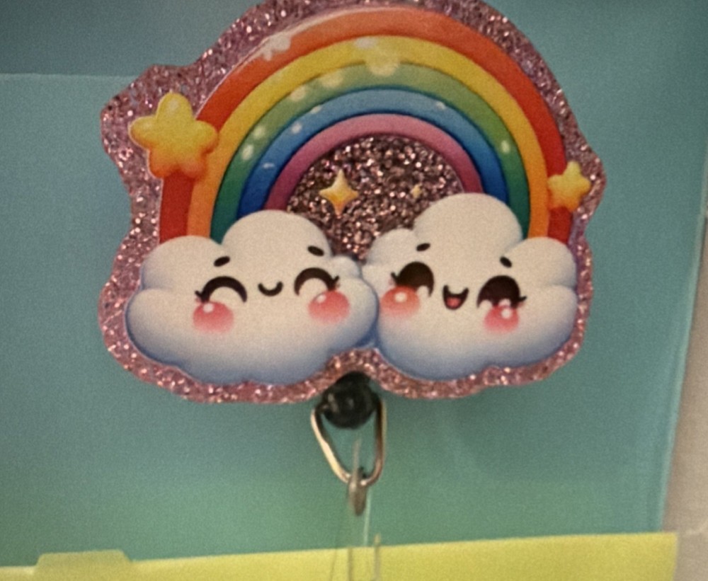 Rainbow Cloud Glitter Multicolor  ID Badge Holder