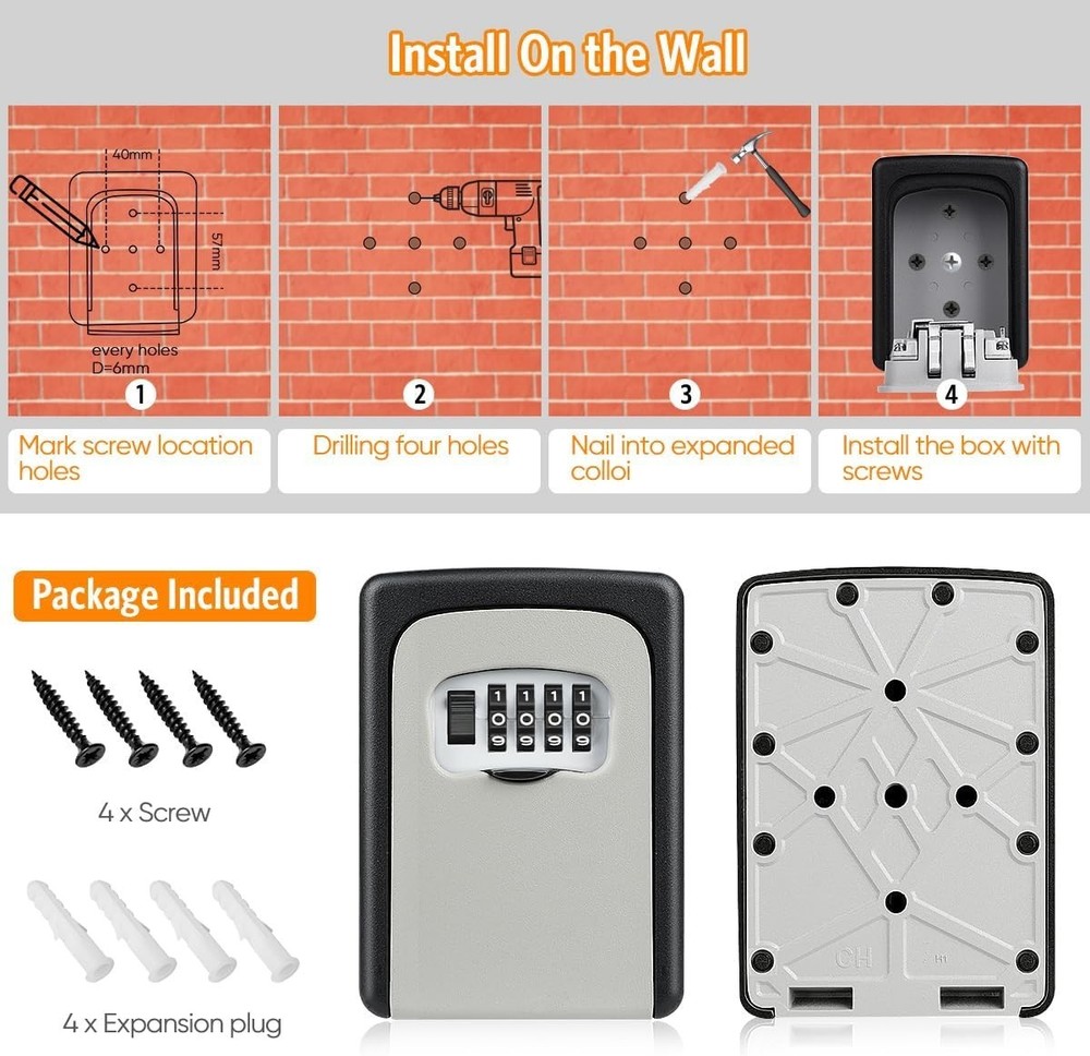 Secure Wall-Mounted 4-Digit Key Lock Box with Large Capacity