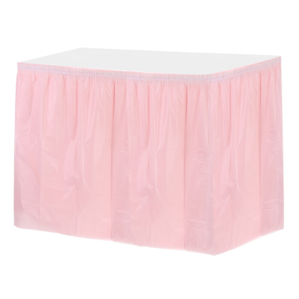 1 Pack Light Pink Plastic Table Skirts, 29 in x 14 Ft Table Skirts Rectangle