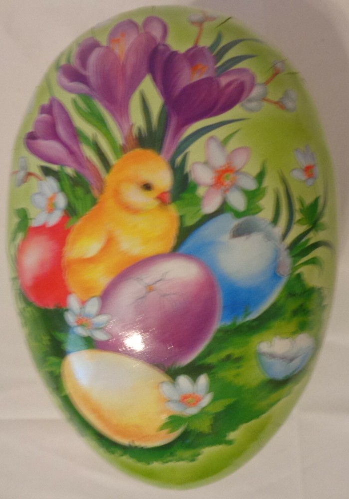 6" EASTER EGG CANDY HOLDER NESTLER PAPER MACHE STYLE CHICK EGGS FLORAL GERMANY