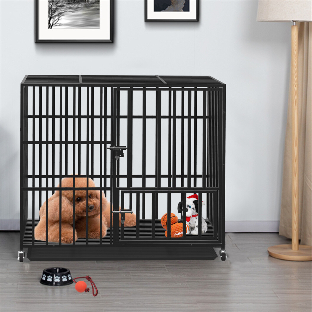Chew-resistant Heavy Duty Metal Dog Cage Kennel Pet Crate Wheels Indoor Outdoor
