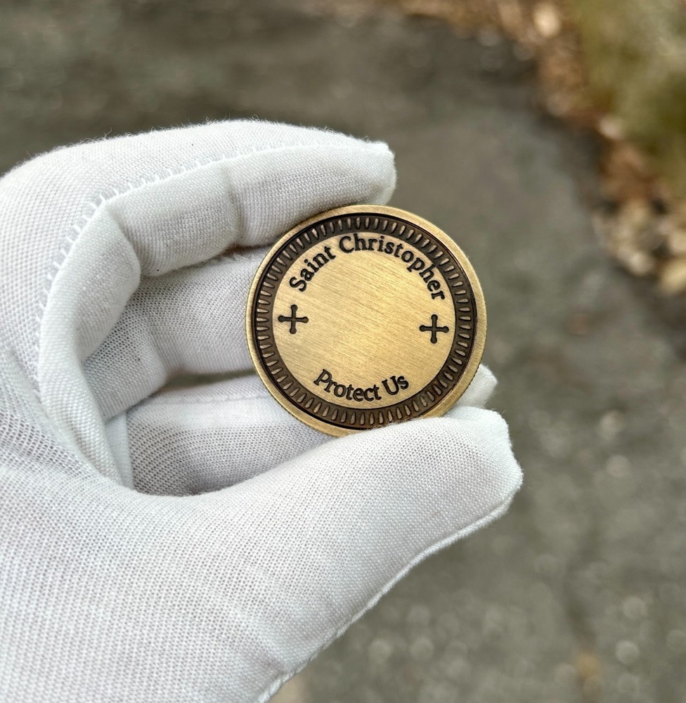 Saint Christopher EDC Coin | Solid Brass 40mm Pocket Token |Traveler's Protector