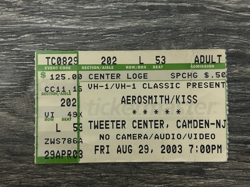 KISS Aerosmith TICKET STUB Camden NJ Aug 2003 World Domination Concert Tour B