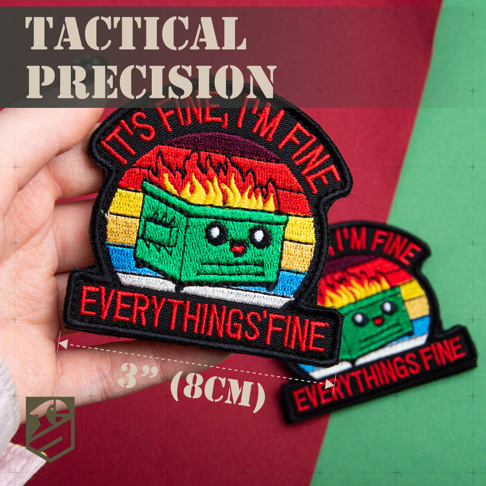 2Pcs It's Fine Patch Set, Embroidered Tactical Morale Funny Meme Hook and Loop