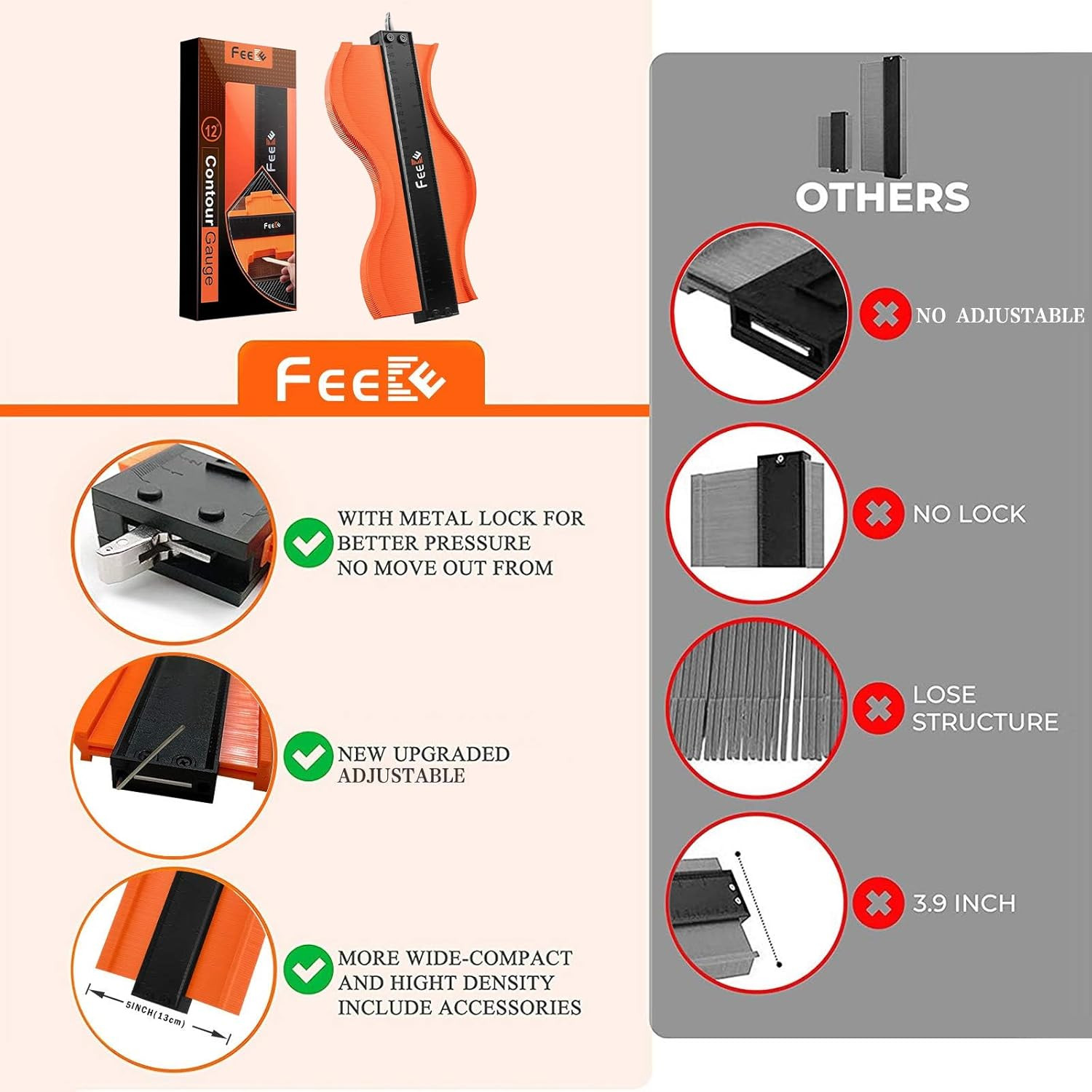 Contour Gauge (12 Inch) with Lock Profile Tool, Super Contour Duplicator Men Gif