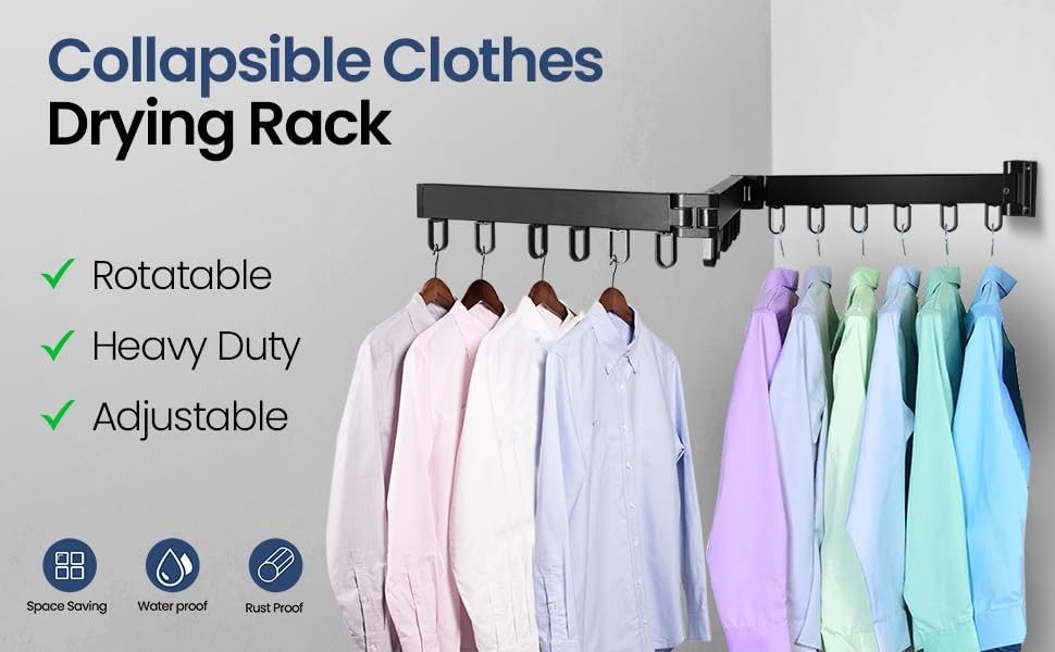 Wall Mounted Clothes Drying Rack - Collapsible, Foldable Space Saving Laundry Ha