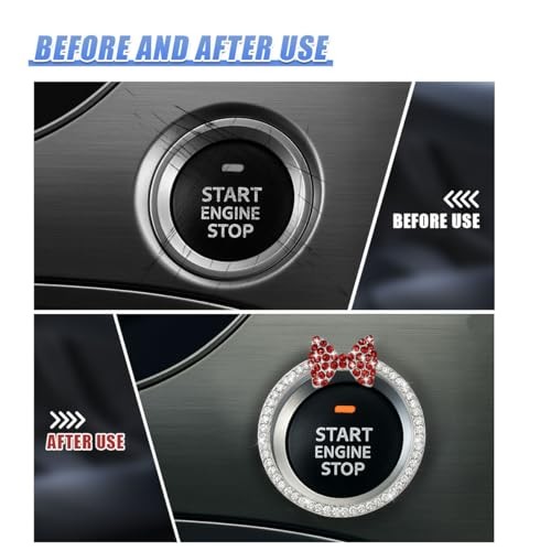 Bling Bow Car Engine Start Stop Button Decoration Ring, Cute Double WhiteRed