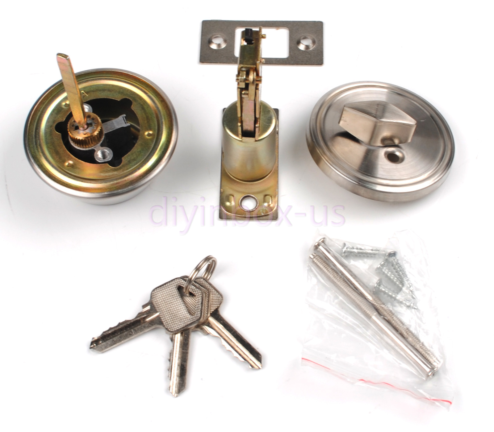 Top New 3 keys Silver Cylinder Deadbolt Door Lock Security Home Entry Handle Set