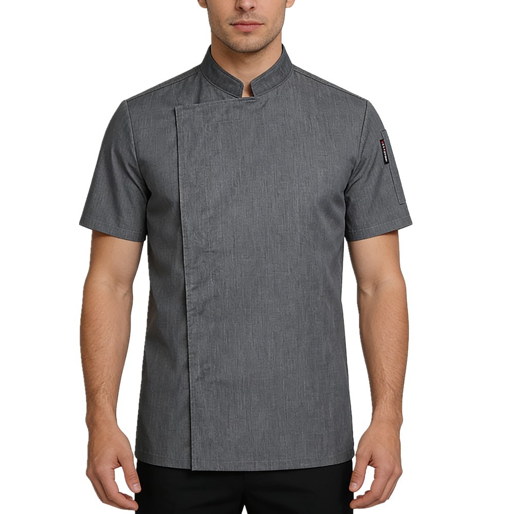 Men Short Sleeve Classic Chef Jacket Solid Color Work Shirts Kitchen Cook Bakery