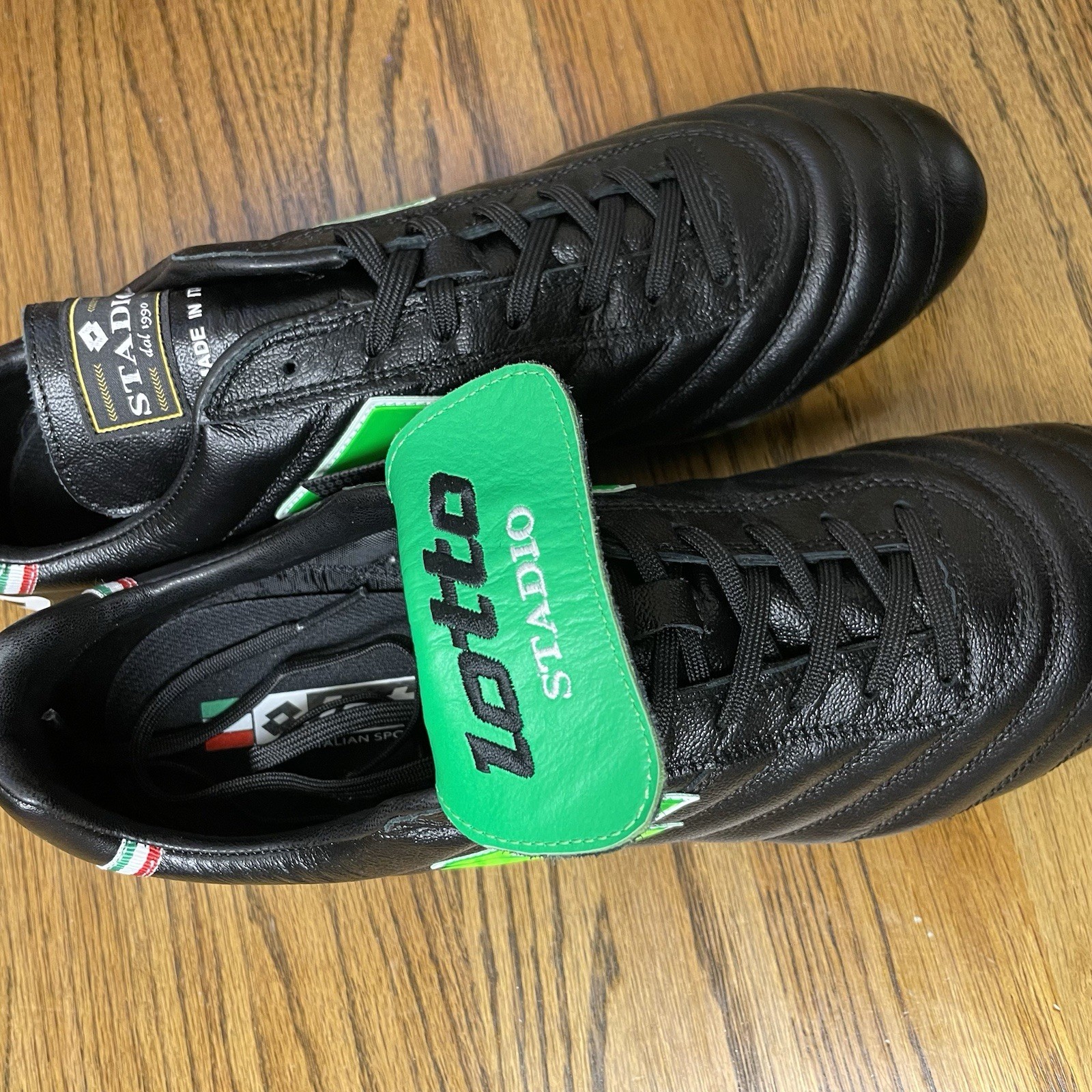 Lotto Stadio OG II FG Mens Sizes Soccer Cleats Shoes Black Spring Green Italy