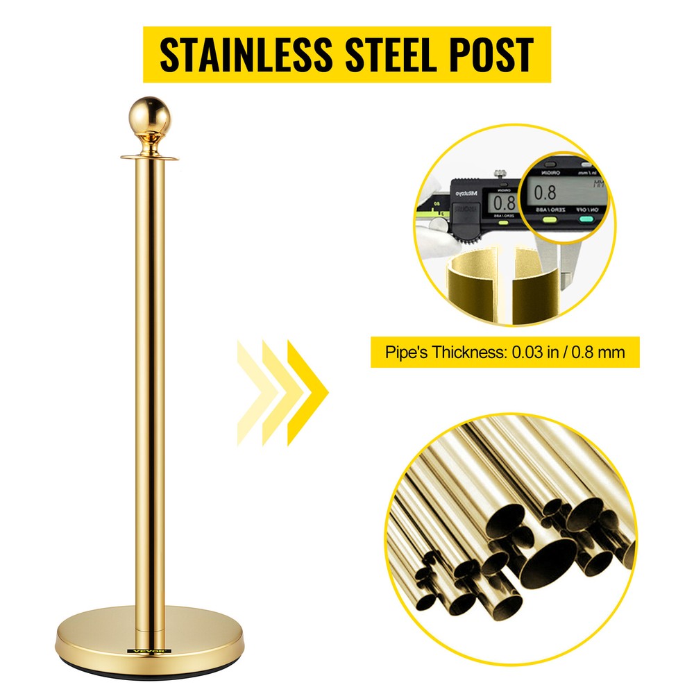 4Pcs Stanchion Posts Queue Pole Barrier Crowd Control With 3 Velvet Ropes
