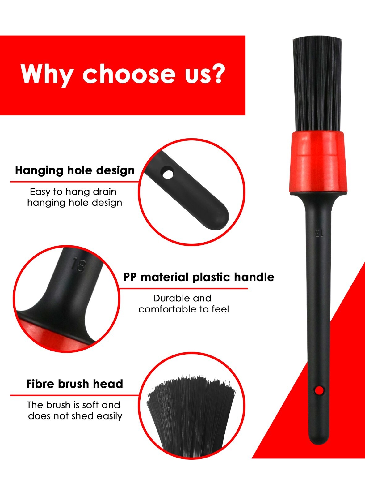 5X Car Detailing Brush Kit Boar Hair Vehicle Auto Interior For Wheel Clean Sets