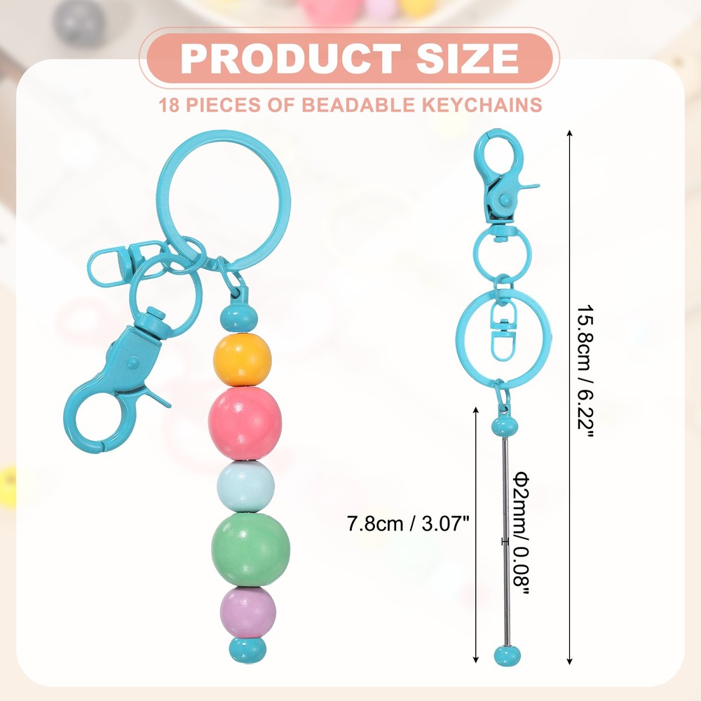 18Pcs Beadable Keychains, DIY Beaded Keychain Making Kit, Candy Blue