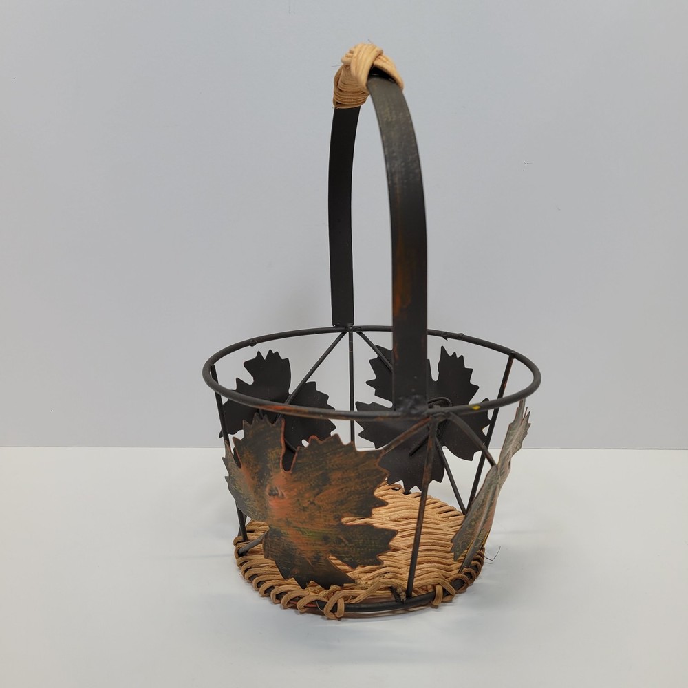 Rustic Wicker and Metal Maple Leaf Decorative Basket
