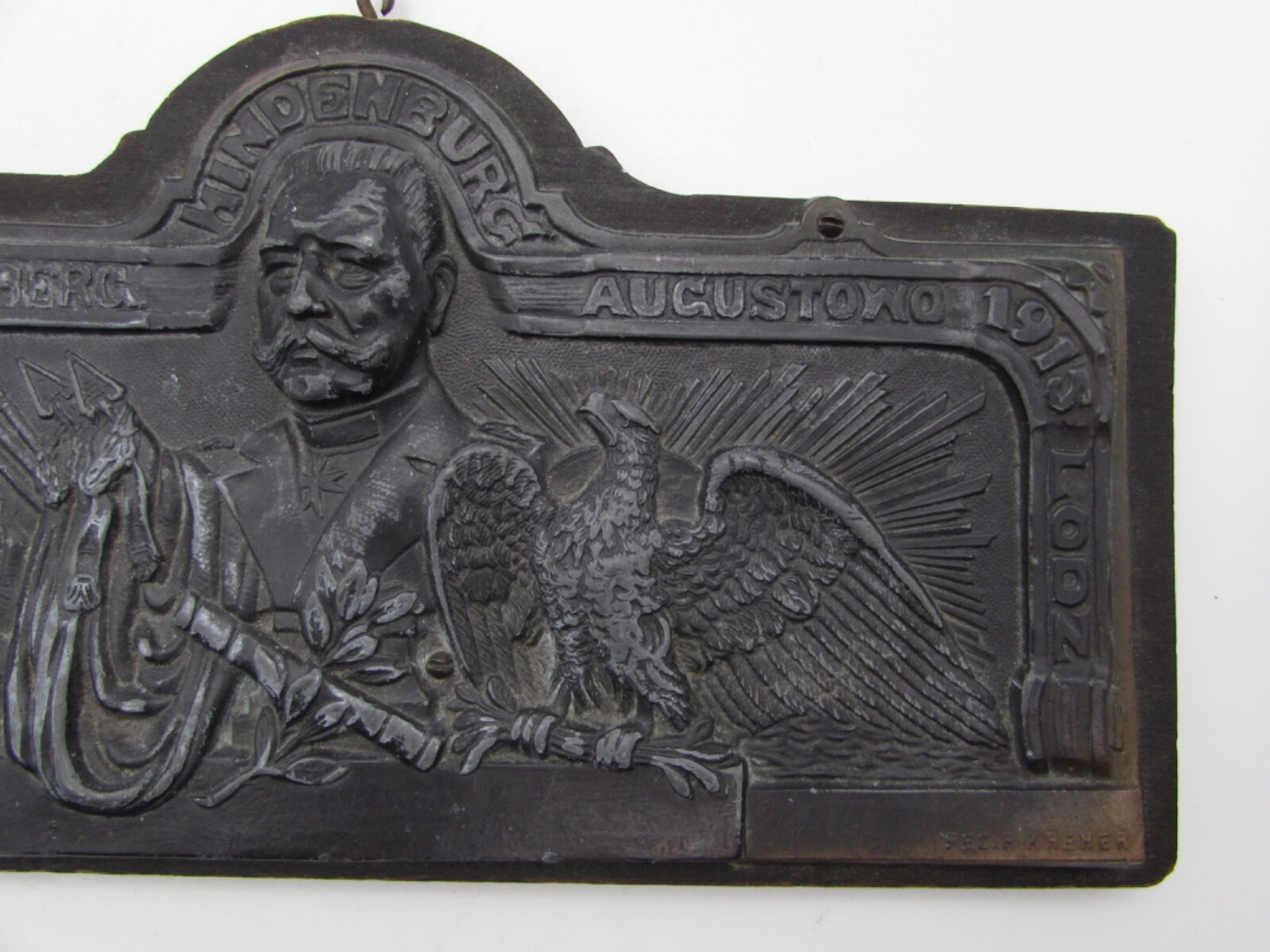 Original WWI Hindenburg 1914-1915 Patriotic Plaque Masuren Tannedberg Lodz