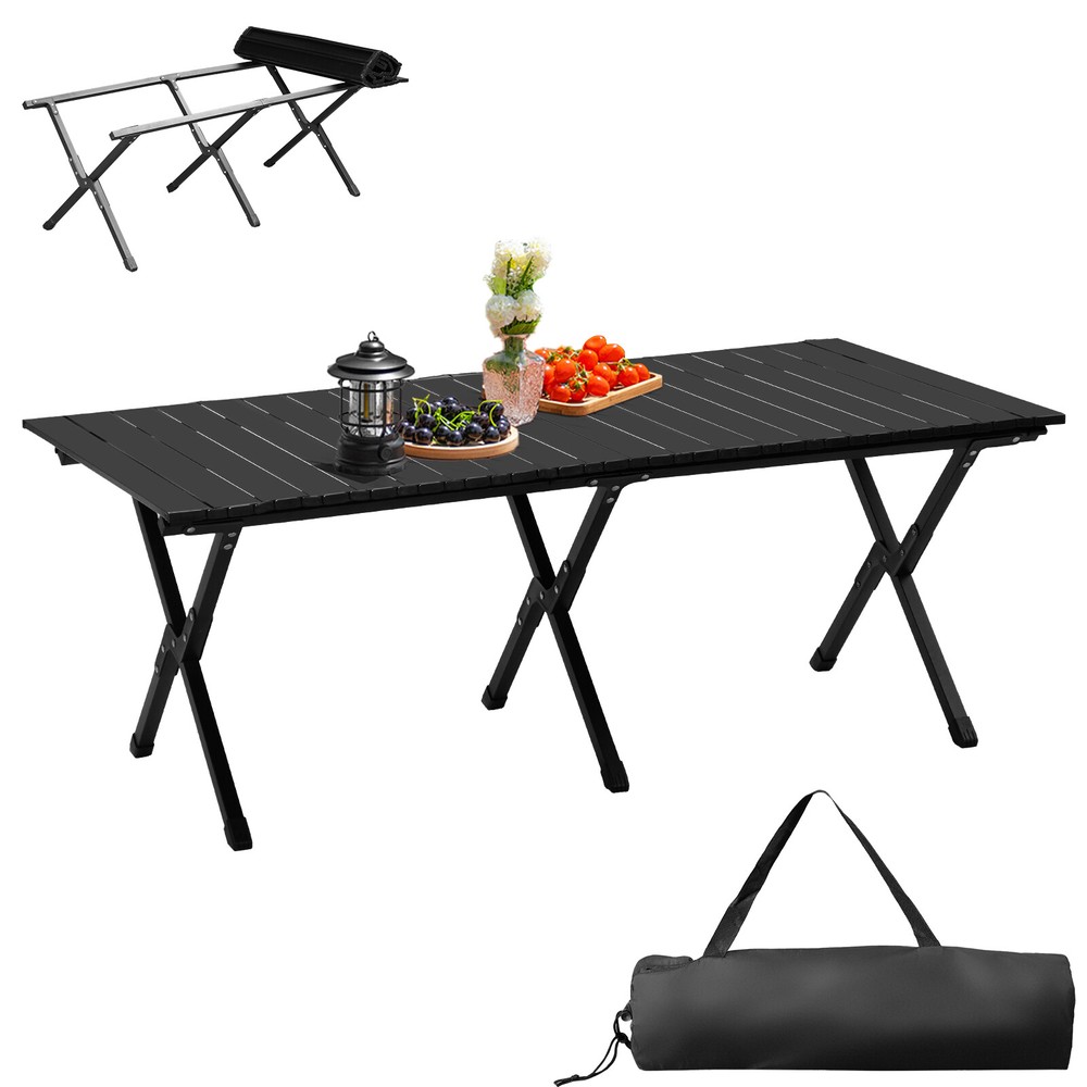 Folding Camping Table Portable Picnic Table Lightweight Roll Up Side Table Black