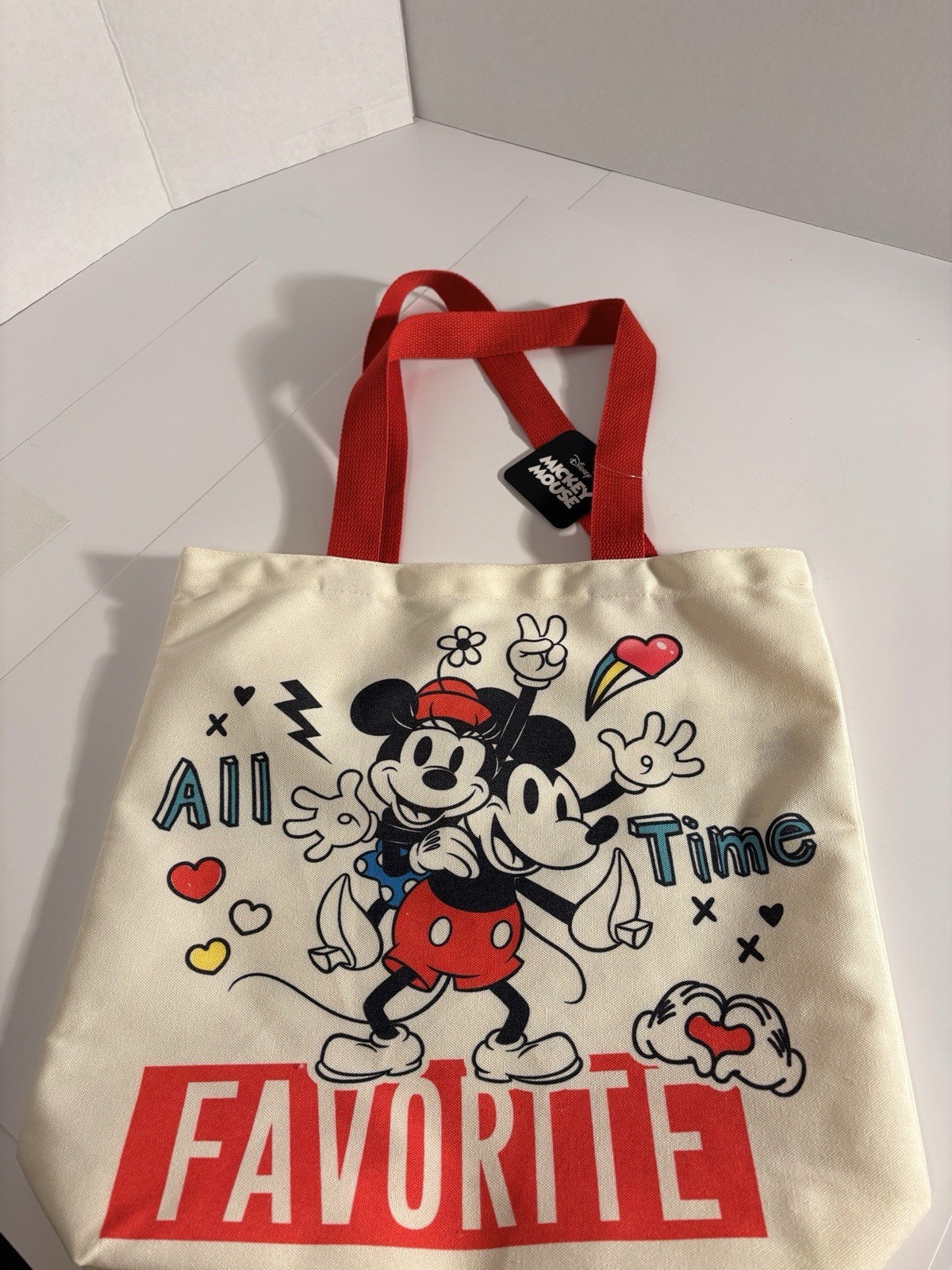 Disney Mickey Mouse Minnie Mouse Medium Tote Bag Cream Red Black Multicolor