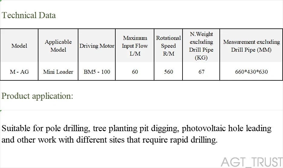 AGROTK M-AG 12" Hydraulic Auger Attachment for AGT Mini Skid Steer