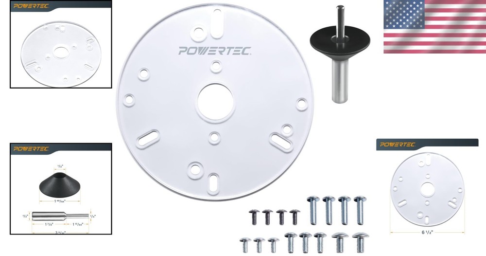 6-1/2" Universal Router Base Plate with Centering Pin & Cone for Precision Cuts
