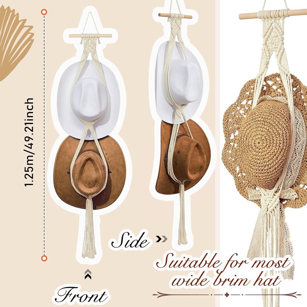 Sturdy White Macrame Hat Hanger – Modern Boho Design for Effortless Hat Storage