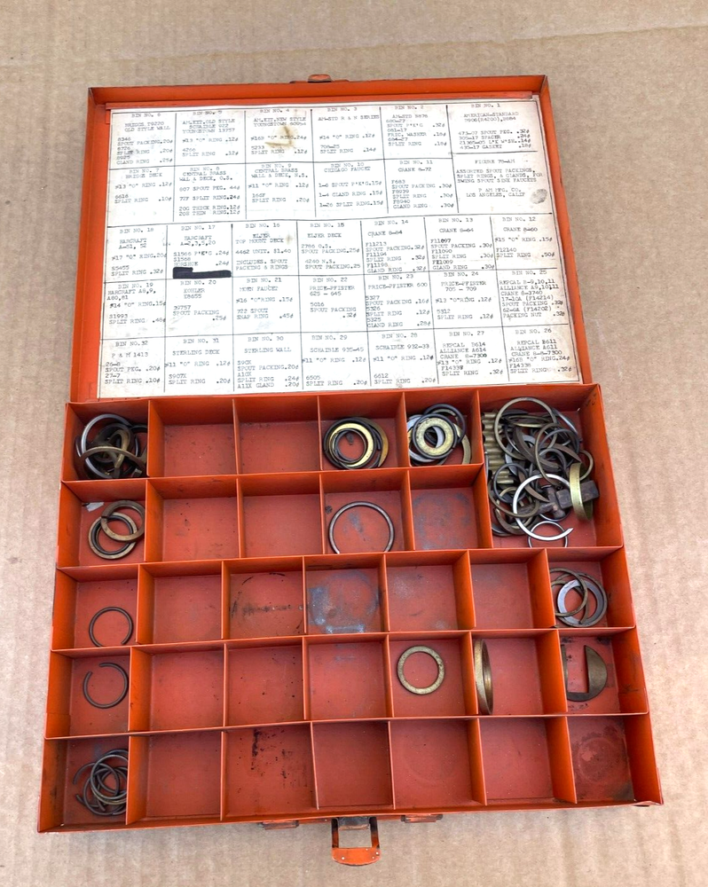 Vintage Metal Toolbox with/ 80 Assorted Washers