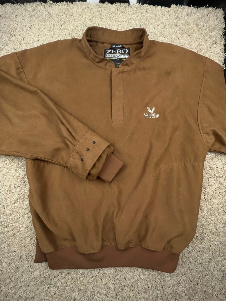 Zero Restriction Brown Microsuede Mens Golf Jacket Valhalla Golf Large 1/4 Snap